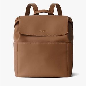 Mina Baie LEATHER Kinney Diaper Bag Terra Dark Tan Lightly Used w/ Dust Bag